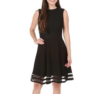 NEW! Calvin Klein Black Sleeveless Mesh Stripe Fit and Flare Dress Size 8